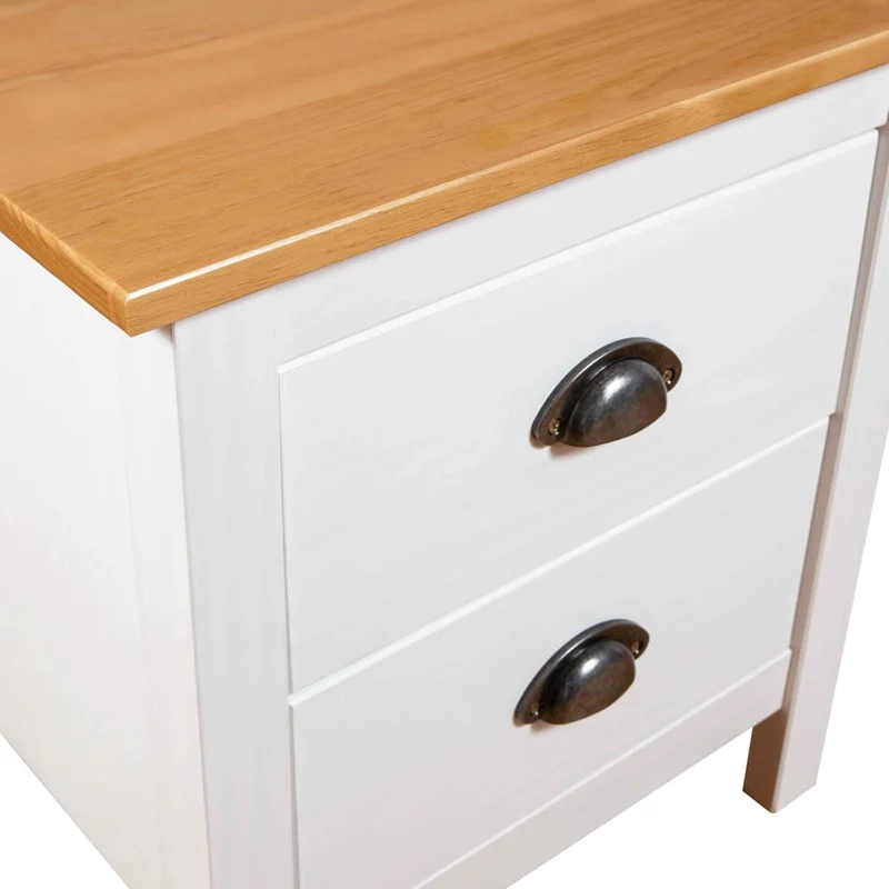 Table de chevet avec deux tiroirs 46 x 35 x 49,5 cm bois de pin blanc DEC034078