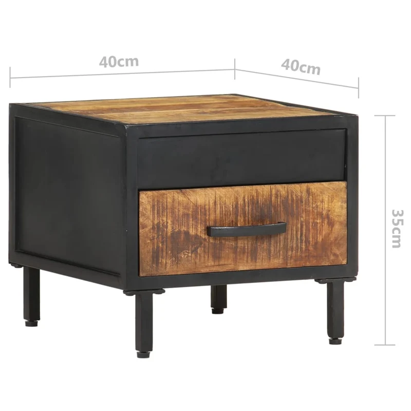 Table de chevet avec tiroir style industriel 40 x 40 x 35 cm bois de manguier et acier DEC033008