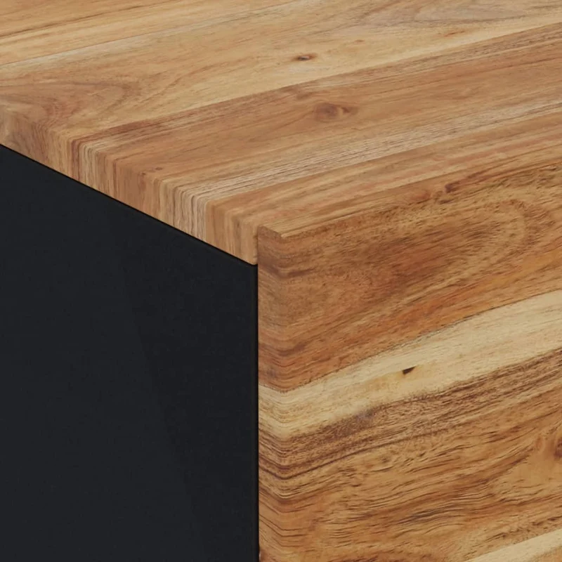 Table de chevet avec compartiment avec porte 40 x 33 x 46 cm bois d'acacia massif et fer noir DEC032956