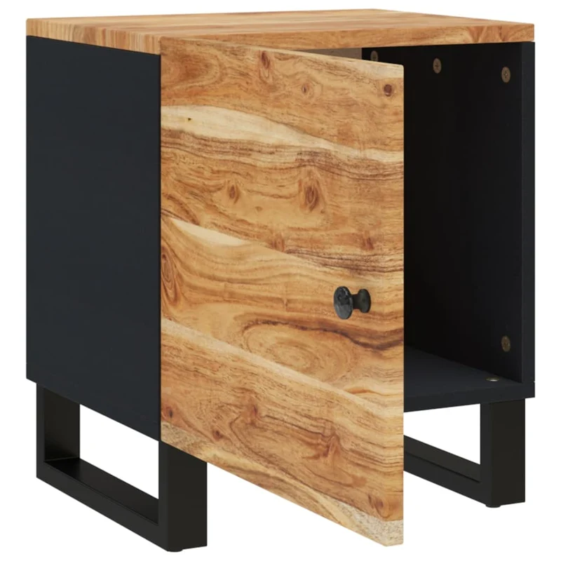 Table de chevet avec compartiment avec porte 40 x 33 x 46 cm bois d'acacia massif et fer noir DEC032956