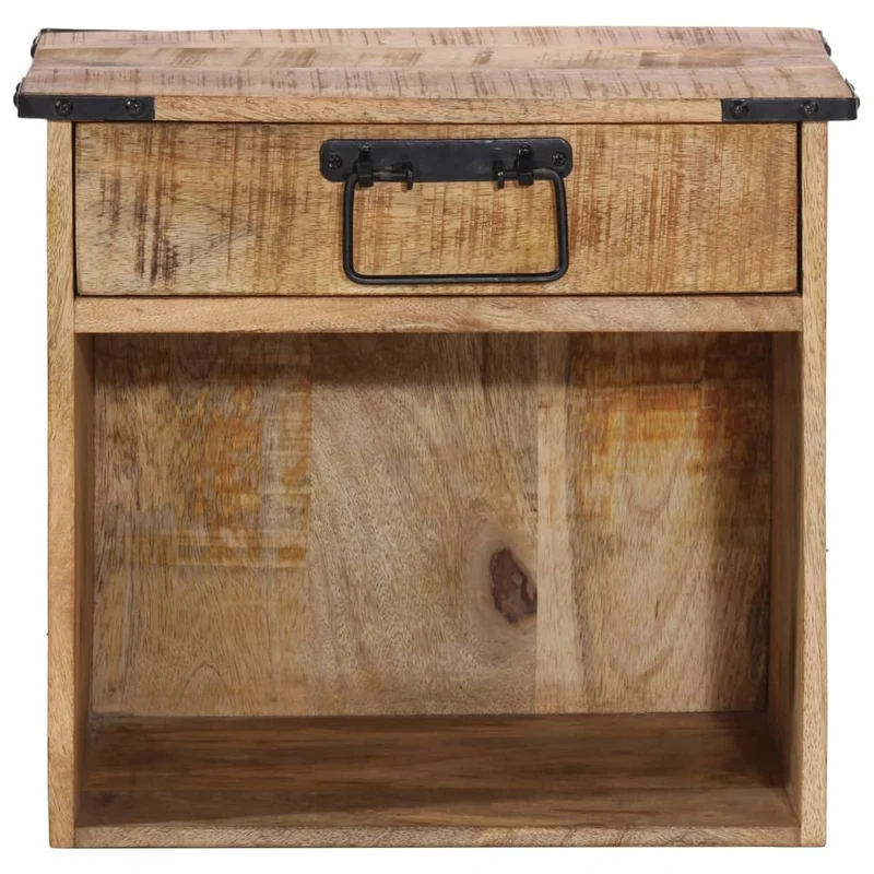 Table de chevet avec tiroir et compartiment ouvert 40 x 30 x 37 cm bois de manguier et fer DEC032918