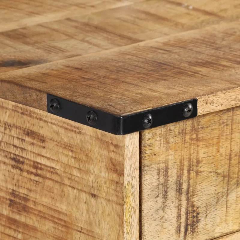 Table de chevet avec tiroir et compartiment ouvert 40 x 30 x 37 cm bois de manguier et fer DEC032918