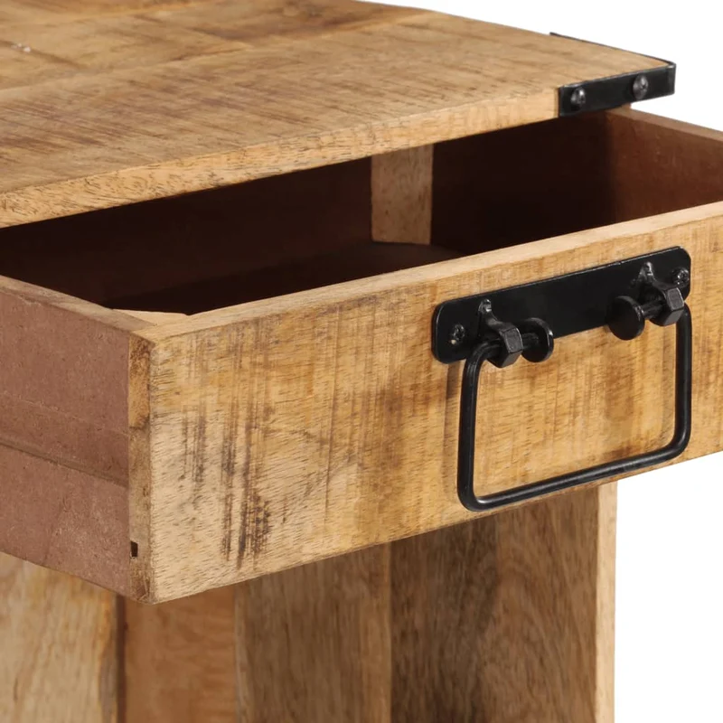 Table de chevet avec tiroir et compartiment ouvert 40 x 30 x 37 cm bois de manguier et fer DEC032918