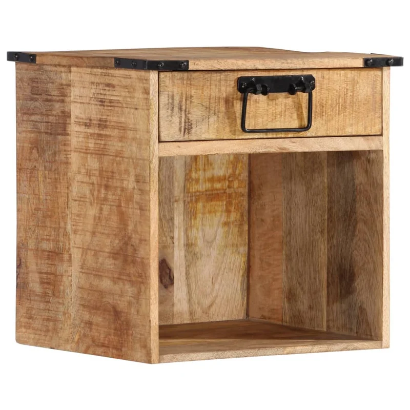 Table de chevet avec tiroir et compartiment ouvert 40 x 30 x 37 cm bois de manguier et fer DEC032918