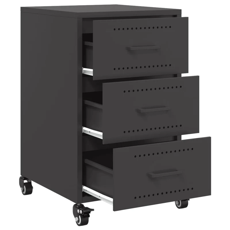 Table de chevet sur roulettes avec 3 tiroirs 36 x 39 x 59 cm en acier noir DEC034371