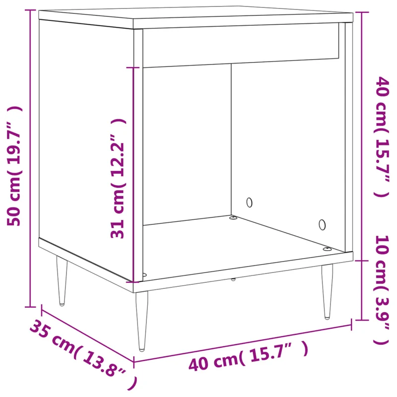Table de chevet avec compartiment ouvert 40 x 35 x 50 cm bois d’ingénierie blanc et métal DEC033469