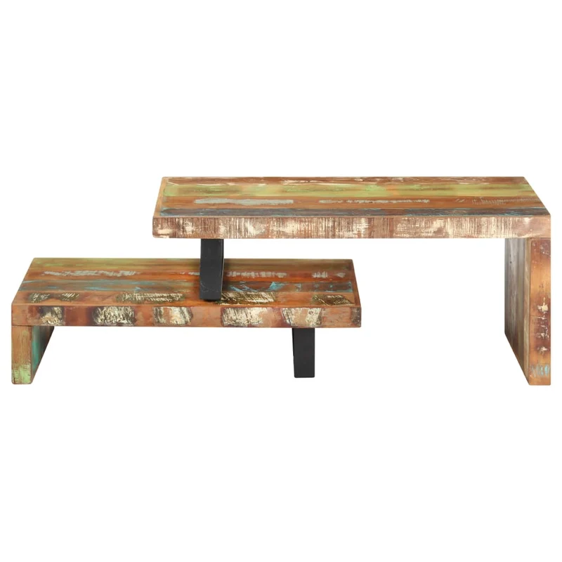 Ensemble de deux tables basse en bois de récupération coloré et fer DEC031239