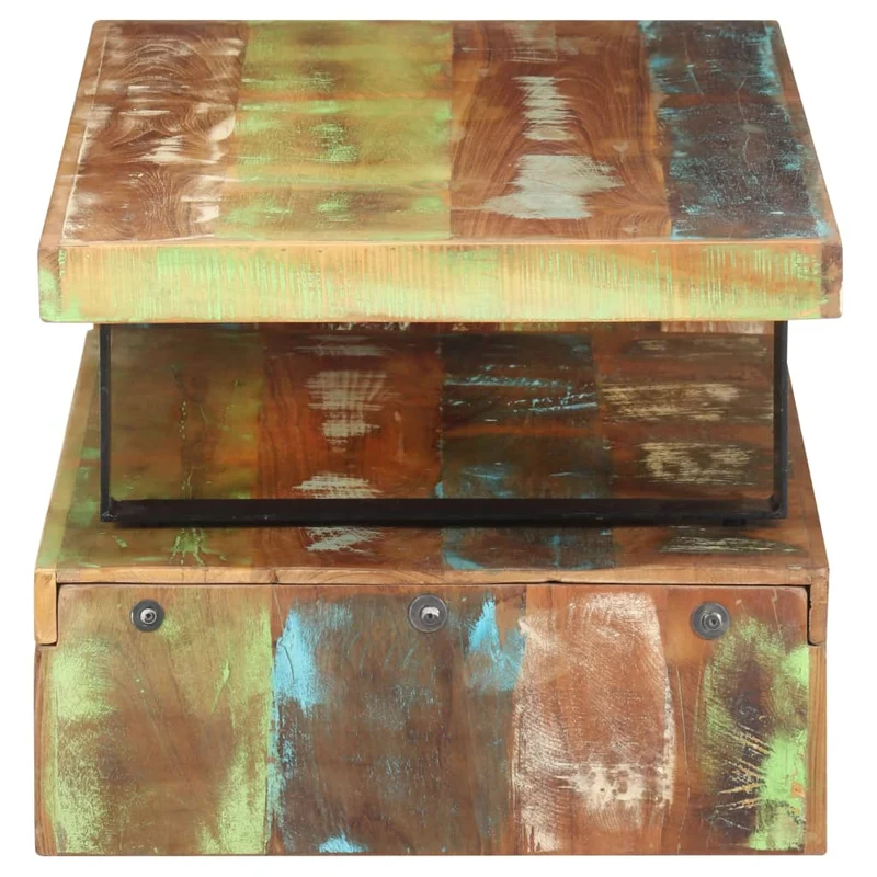 Ensemble de deux tables basse en bois de récupération coloré et fer DEC031239