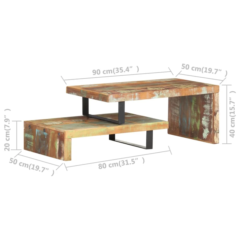 Ensemble de deux tables basse en bois de récupération coloré et fer DEC031239