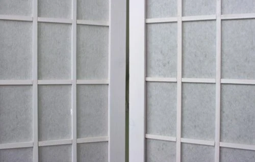 Paravent 5 panneaux pans en bois blanc et papier riz 175x220cm PAR06059