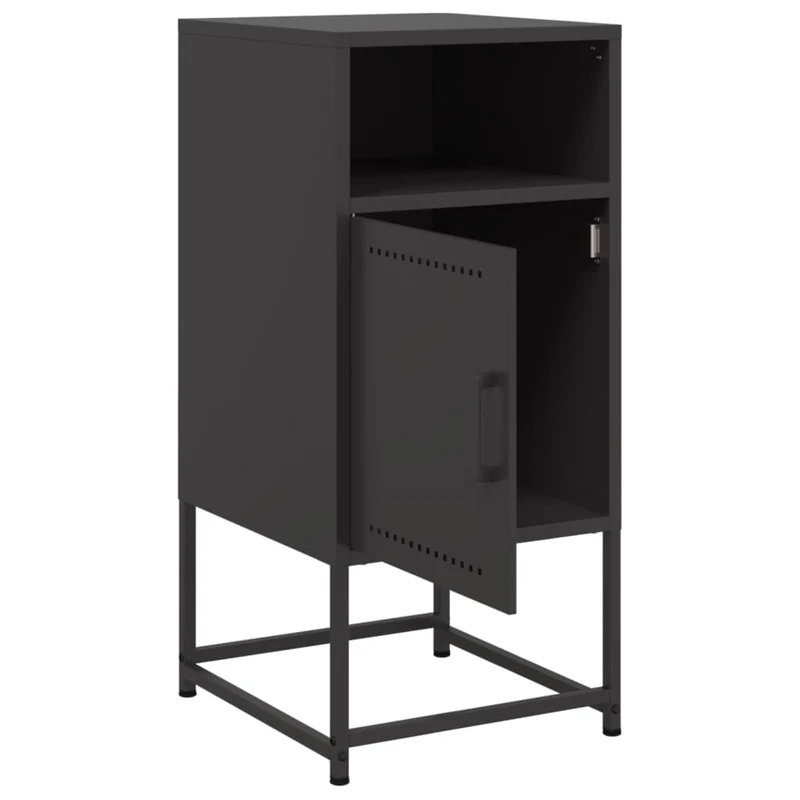 Table de chevet avec compartiment avec porte 36 x 39 x 78 cm acier noir DEC034378