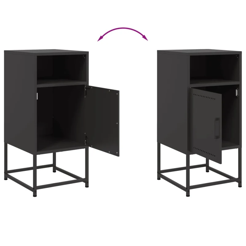 Table de chevet avec compartiment avec porte 36 x 39 x 78 cm acier noir DEC034378