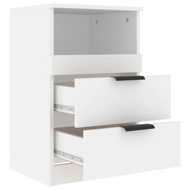 Table de chevet avec deux tiroirs 40 x 36 x 65 cm bois d'ingénierie blanc DEC033432