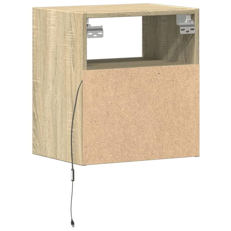 Table de chevet murale avec lumières LED avec tiroir 41 x 31 x 45 cm en bois d'ingénierie couleur chêne DEC034190