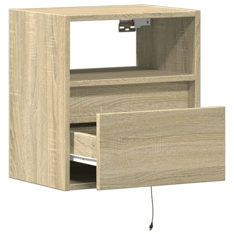 Table de chevet murale avec lumières LED avec tiroir 41 x 31 x 45 cm en bois d'ingénierie couleur chêne DEC034190