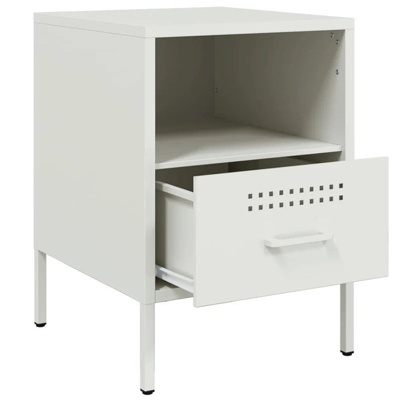 Table de chevet avec tiroir et compartiment ouvert 36 x 39 x 50,5 cm acier blanc DEC033308