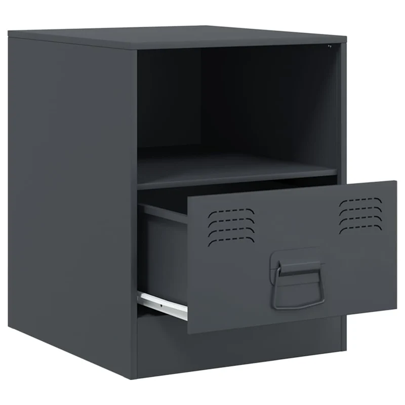 Table de chevet avec tiroir et compartiment ouvert 34,5 x 39 x 44 cm acier anthracite DEC033086
