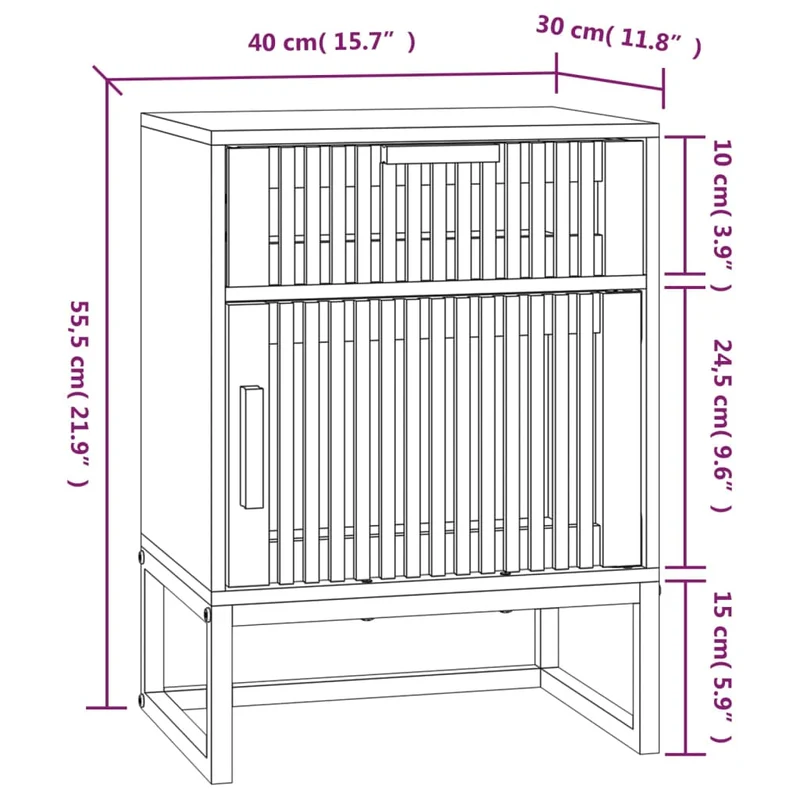 Table de chevet avec compartiment avec porte et tiroir 40 x 30 x 55,5 cm bois d’ingénierie et fer DEC032950