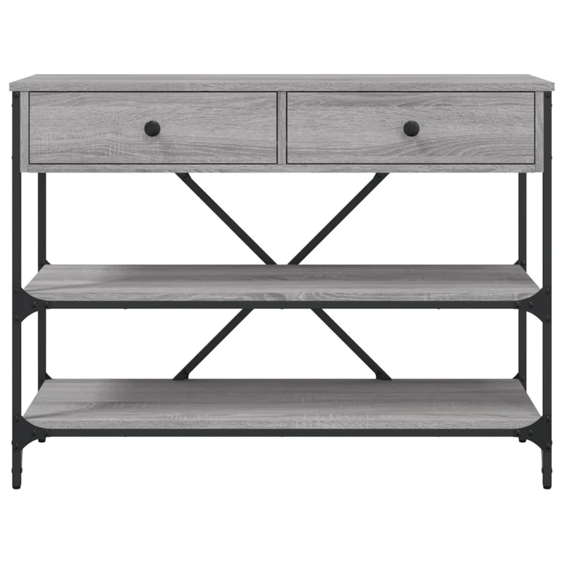 Table console avec tiroirs et étagères 100 x 34,5 x 75 cm en bois d'ingénierie gris DEC031636