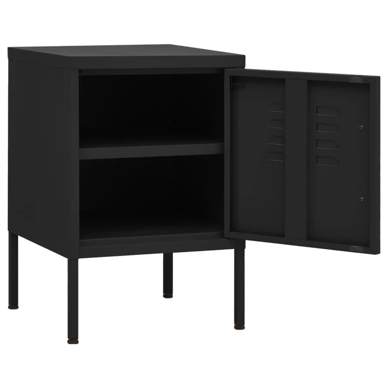 Table de chevet avec compartiment avec porte 35 x 35 x 51 cm acier noir DEC034362