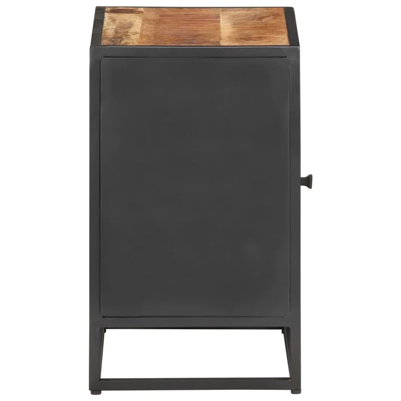 Table de chevet avec compartiment avec porte 40 x 30 x 50 cm bois de manguier canne et fer DEC032931