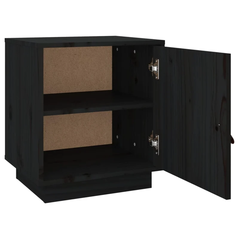 Table de chevet avec deux compartiments avec porte 40 x 34 x 45 cm bois de pin noir DEC034420