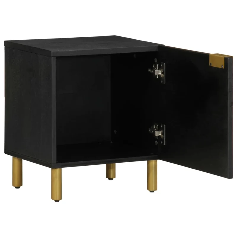 Table de chevet avec compartiment avec porte 40 x 33 x 46 cm bois de manguier noir DEC034413