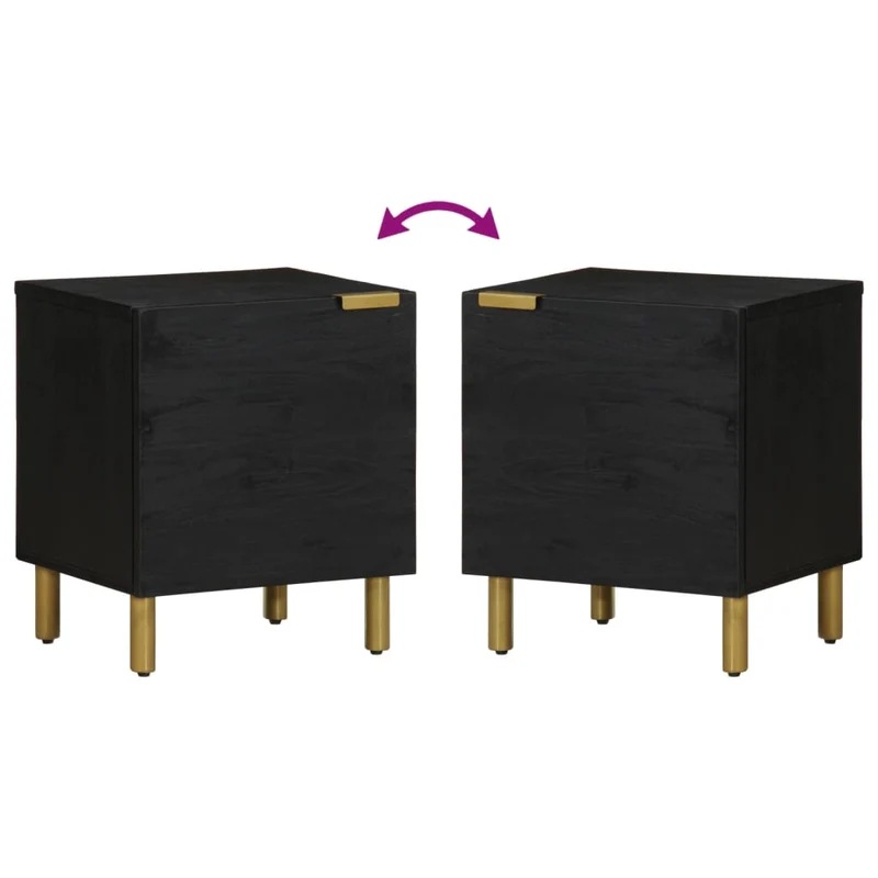Table de chevet avec compartiment avec porte 40 x 33 x 46 cm bois de manguier noir DEC034413