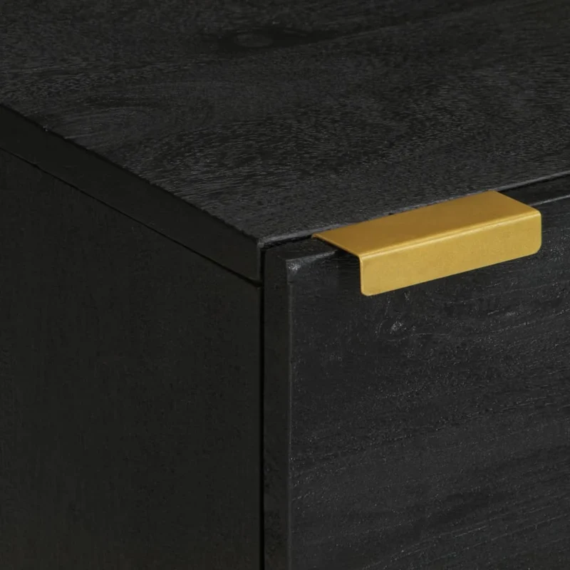Table de chevet avec compartiment avec porte 40 x 33 x 46 cm bois de manguier noir DEC034413