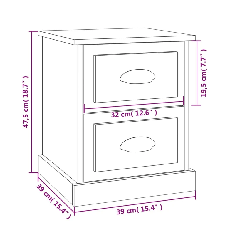 Table de chevet avec tiroirs 39 x 39 x 47,5 cm bois d'ingénierie marron DEC033549