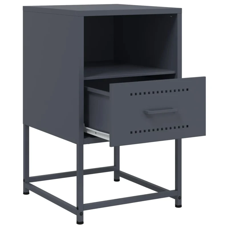 Table de chevet avec tiroir et compartiment ouvert 36 x 39 x 60,5 cm acier anthracite DEC033102