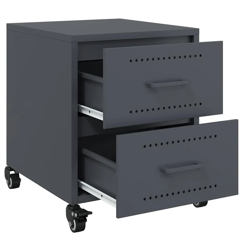 Table de chevet sur roulettes avec deux tiroirs 36 x 39 x 43,5 cm en acier anthracite DEC033095