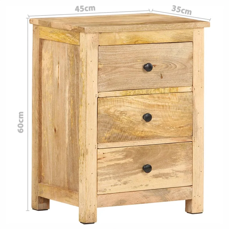 Table de chevet avec 3 tiroirs 45 x 35 x 60 cm bois de manguier DEC033020