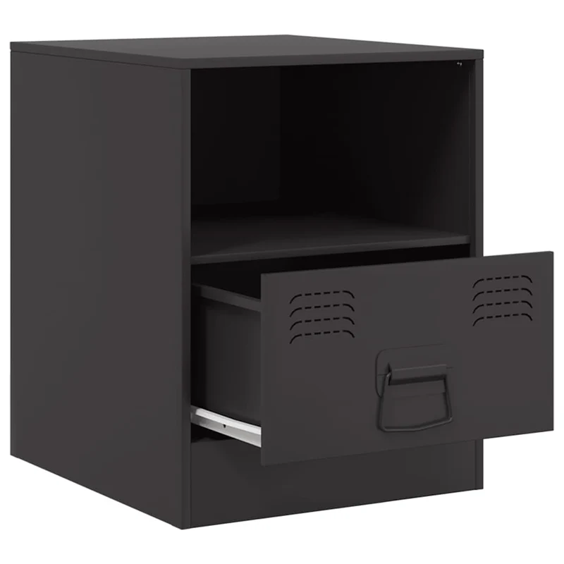 Table de chevet avec tiroir et compartiment ouvert 34,5 x 39 x 44 cm acier noir DEC034350