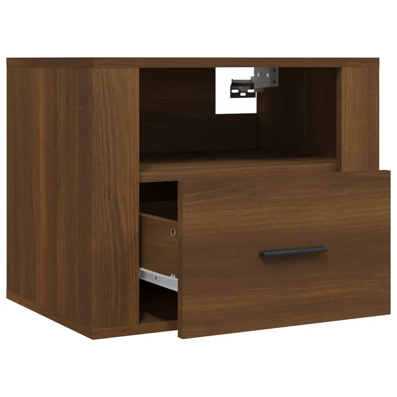 Table de chevet murale avec tiroir et compartiment ouvert 50 x 36 x 40 cm bois d'ingénierie marron DEC034277