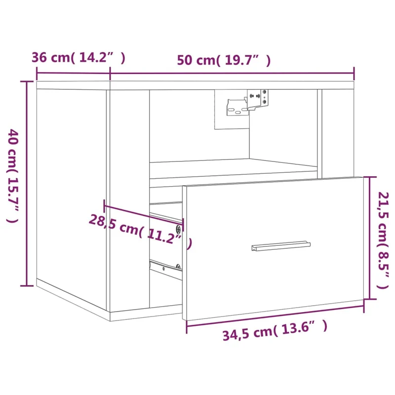 Table de chevet murale avec tiroir et compartiment ouvert 50 x 36 x 40 cm bois d'ingénierie marron DEC034277