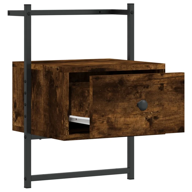 Table de chevet murale avec tiroir 35 x 30 x 51 cm cm bois d'ingénierie marron et métal DEC034253