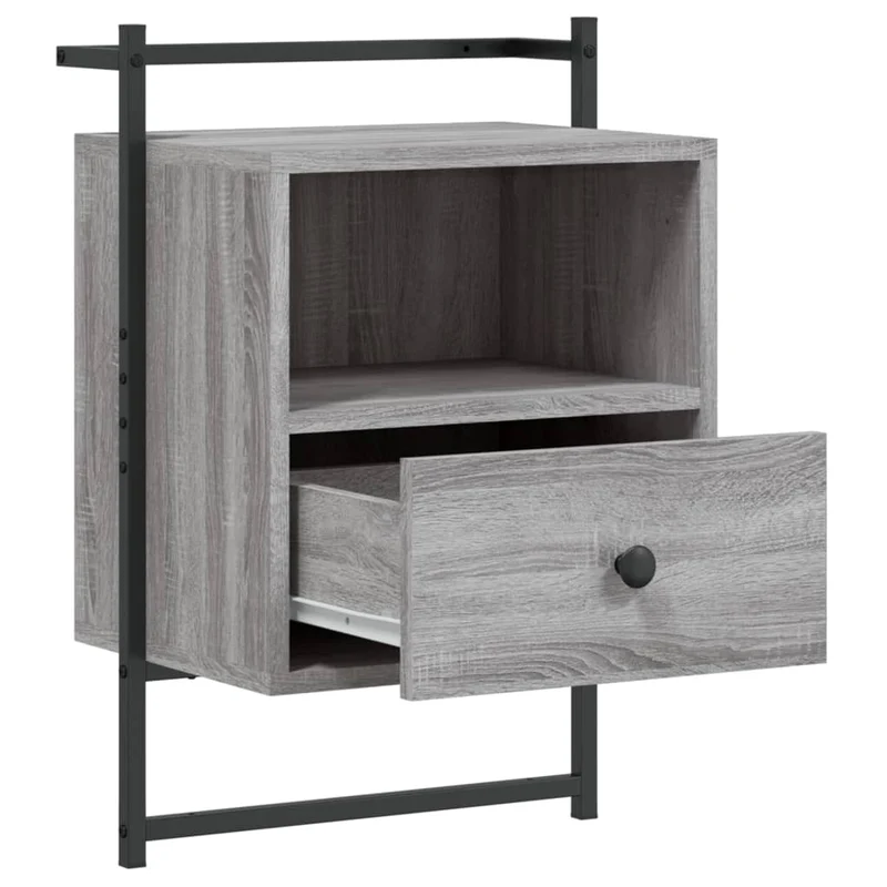 Set de 2 tables de chevet murale avec tiroir et compartiment 40 x 30 x 61 cm bois d'ingénierie gris et métal DEC034158