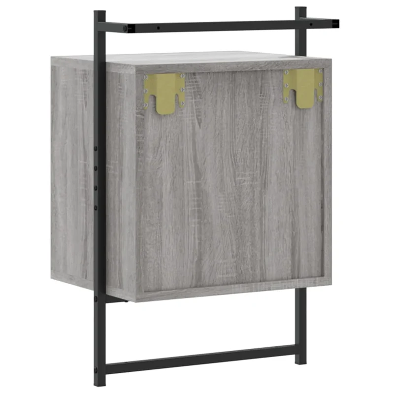Set de 2 tables de chevet murale avec tiroir et compartiment 40 x 30 x 61 cm bois d'ingénierie gris et métal DEC034158
