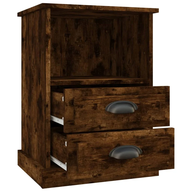 Table de chevet avec deux tiroirs et compartiment ouvert 43 x 36 x 60 cm bois d'ingénierie marron DEC033648