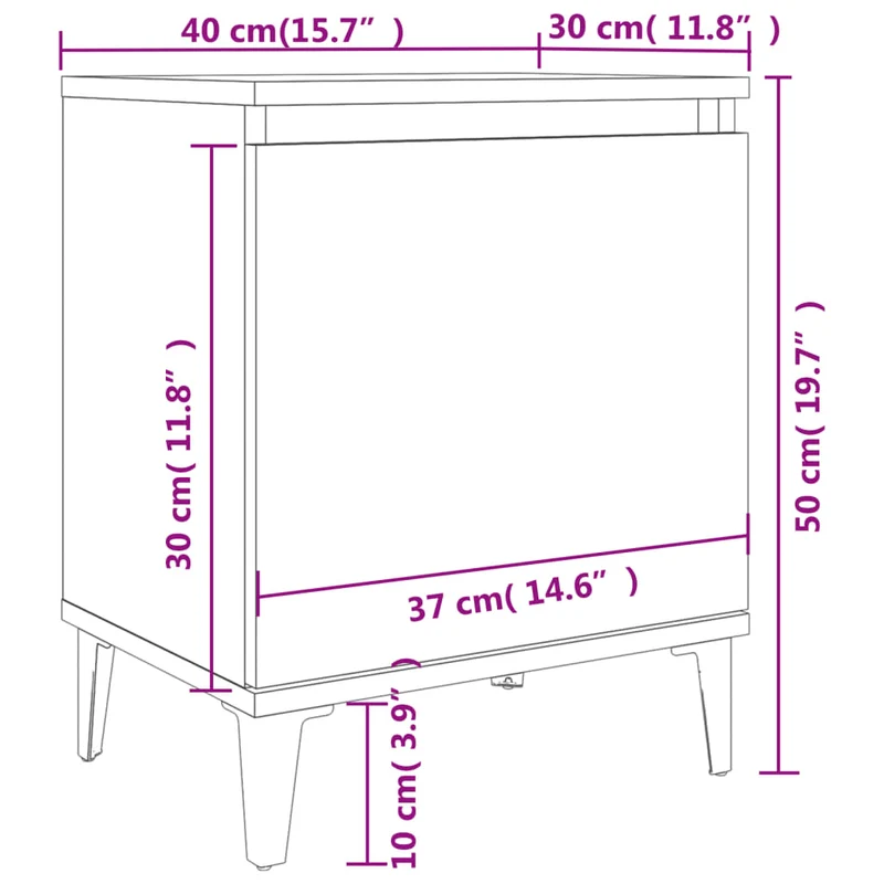 Table de chevet avec pieds en métal 40 x 30 x 50 cm bois d'ingénierie marron et métal DEC033238