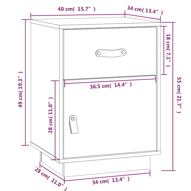 Table de chevet avec tiroir et compartiment avec porte 40 x 34 x 55 cm bois de pin marron DEC034134