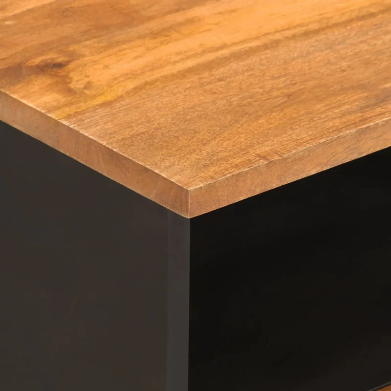 Table de chevet avec tiroir et compartiment en bois de manguier marron et noir DEC034118