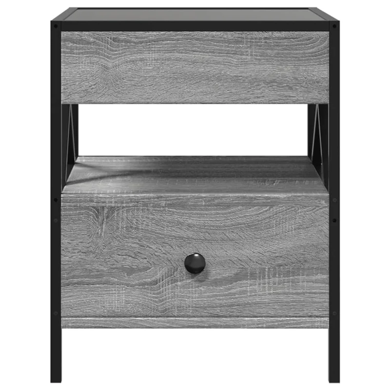 Table de chevet avec miroir à LED et tiroir 40 x 40 x 51 cm bois d'ingénierie gris verre et acier DEC033166