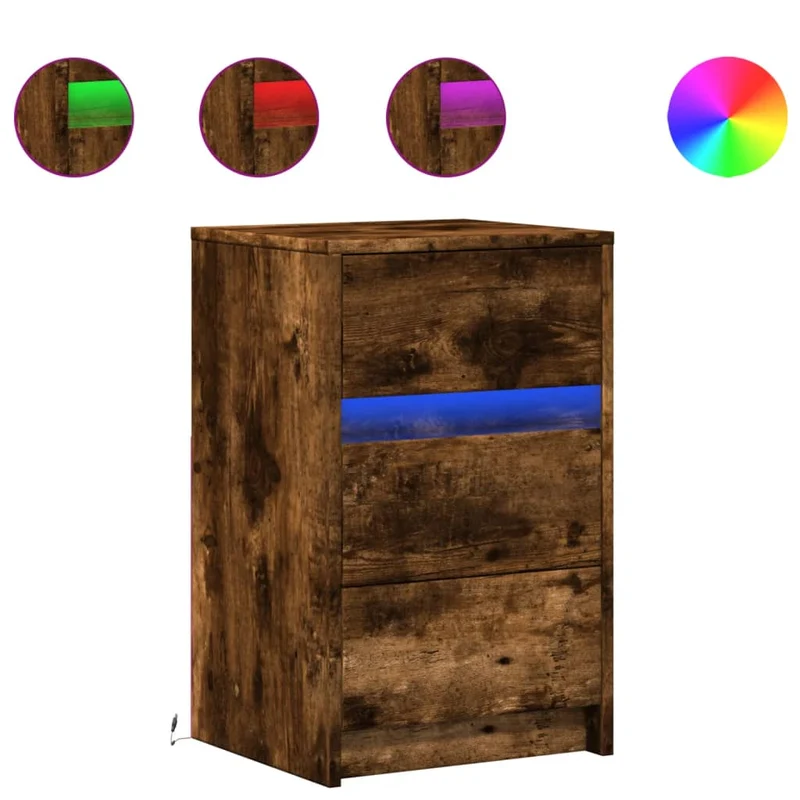 Table de chevet et lumières LED avec tiroirs 38 x 34 x 61 cm en bois d'ingénierie marron DEC032791