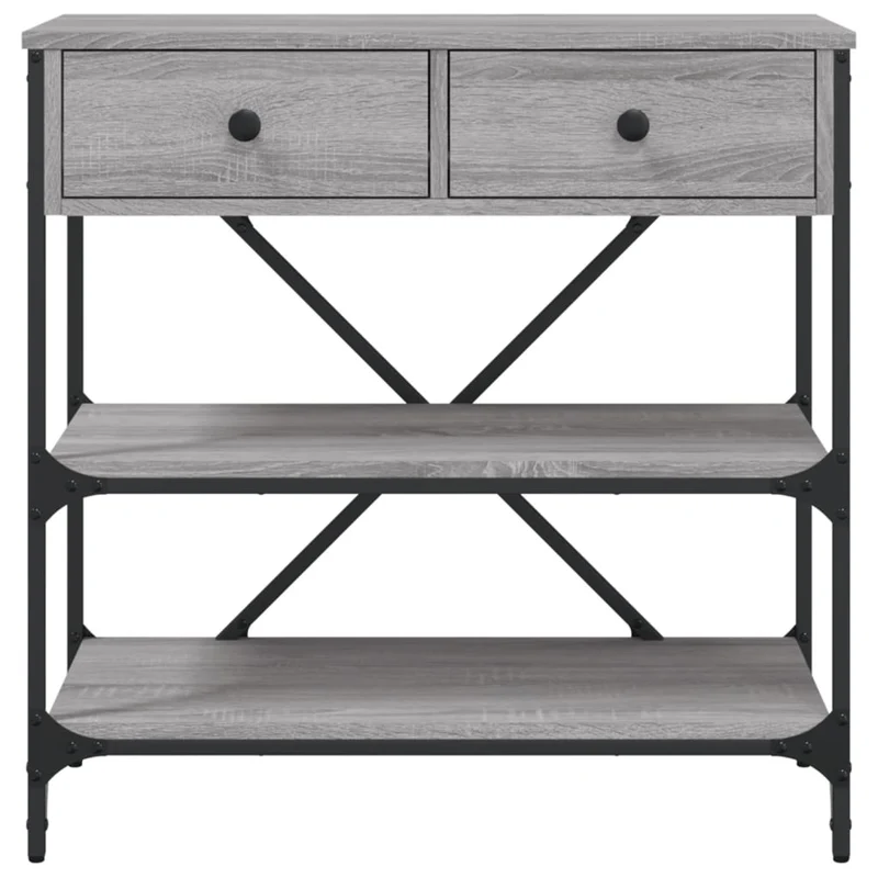 Table console avec tiroirs et étagères 75 x 34,5 x 75 cm bois d'ingénierie gris et métal DEC032244
