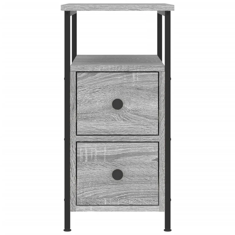 Table de chevet avec deux tiroirs et compartiment ouvert 30 x 60 x 60 cm bois d'ingénierie gris DEC034583