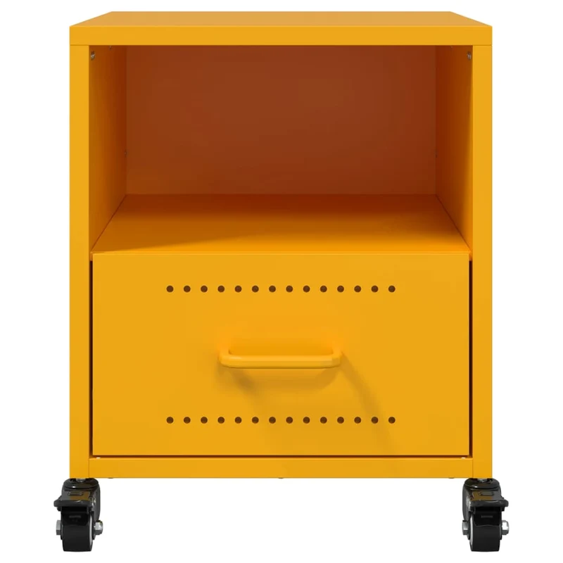 Table de chevet sur roulettes avec tiroir et compartiment ouvert 36 x 39 x 43,5 cm acier jaune DEC034088
