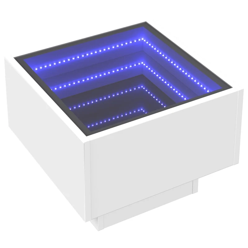 Table de chevet avec miroir à LED 40 x 40 x 30 cm bois d'ingénierie blanc verre DEC033125