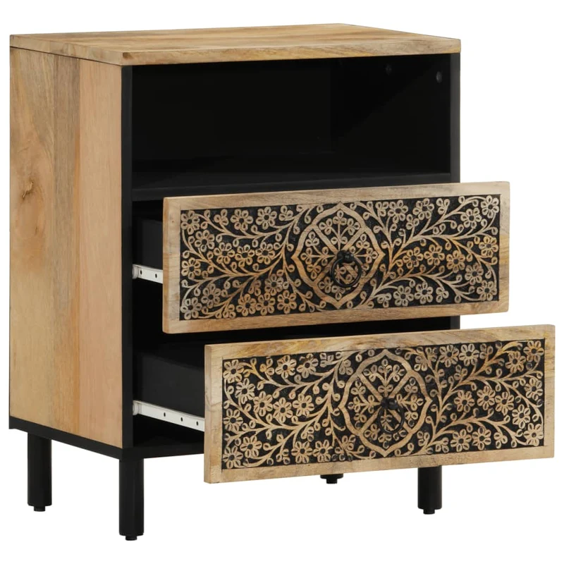 Table de chevet avec 2 tiroirs et 1 compartiment 50 x 33 x 60 cm bois de manguier et fer DEC033042